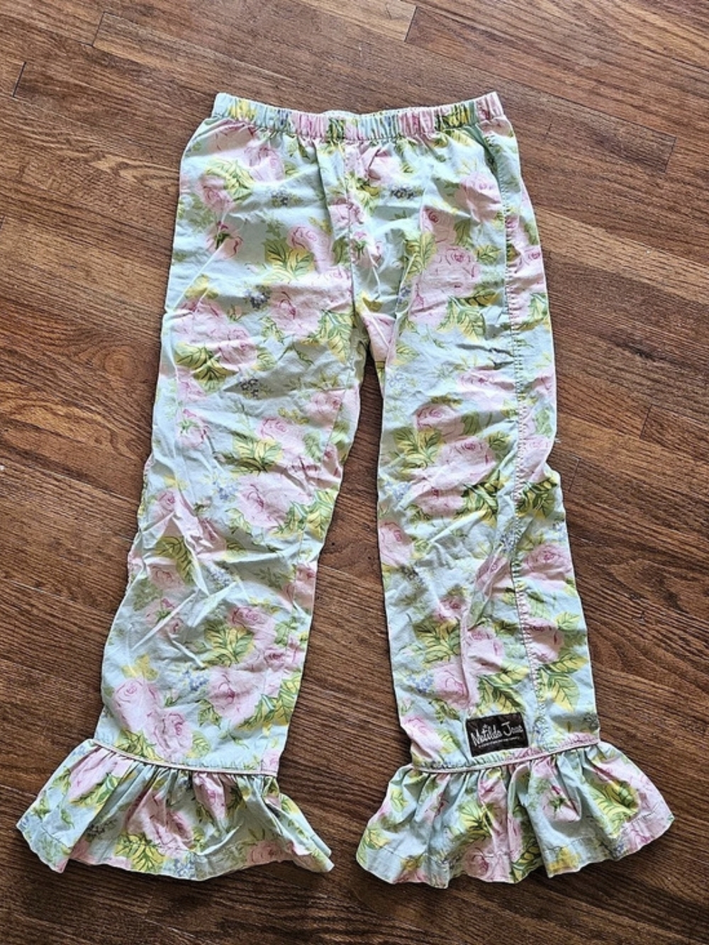 Matilda Jane Floral Ruffle Pants in Green & Pink Size 10